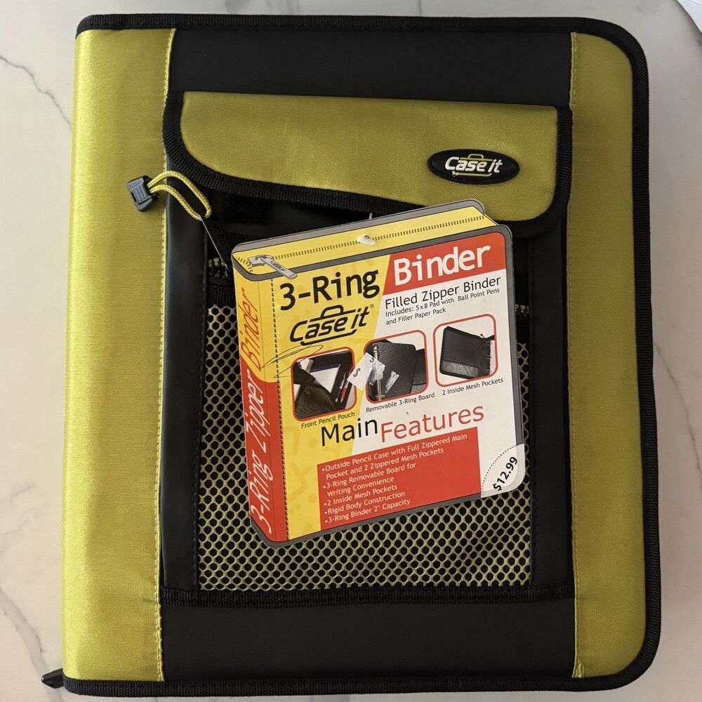 Case-It 3 Ring Binder Green & Black 2” Capacity Style D500 14x12 New With Tags